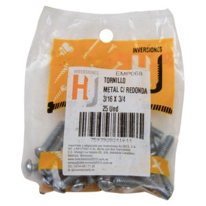 Tornillo metal cabeza redonda 3/16 x ¾" (25 unds)