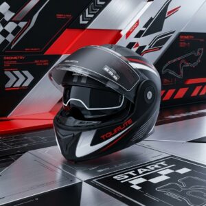 Casco Integral Abatible Negro / Rojo Tourlite