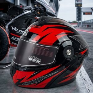 Casco Integral Abatible Doble Visor Rojo / Negro